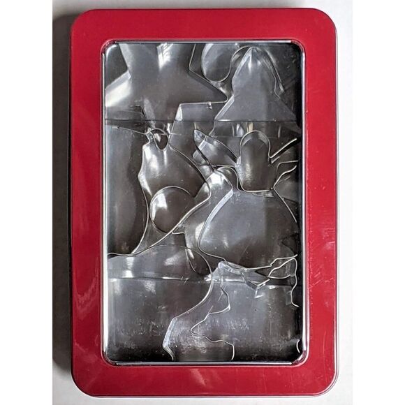 Chicago Metallic 9 Cookie Cutters & Gift Tin Candy Cane Tree Angel Snowman Star - Picture 4 of 4